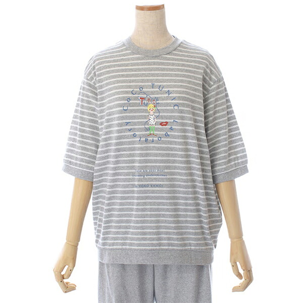 TUNIC チュニック 53534 女性用 レディース パジャマ ルームウェア セットアップ 6分袖 長ズボン かぶりタイプ 60カタブクロ ボーダー フリーサイズ 春 夏 秋 母の日 敬老の日 プレゼント ラッピング ギフト_5