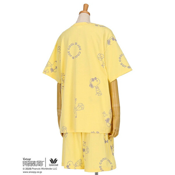 ワコール wacoal リラックス＆スリープ FDT169 PEANUTS スヌーピー 女性用 レディース パジャマ ルームウェア 綿100% オーガニックコットン 5分袖 5分丈 かぶりタイプ M Lサイズ PW 春 夏 母の日 プレゼント ラッピング ギフト EMI 2602_4