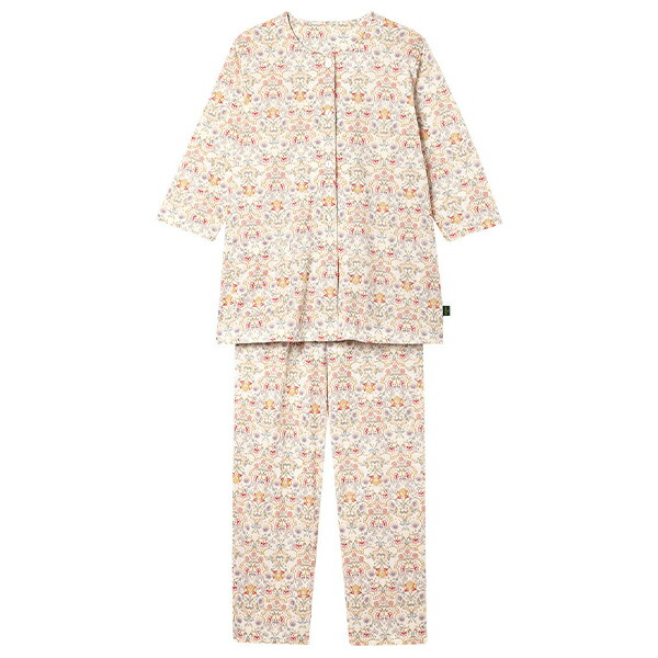 ワコール wacoal リラックス＆スリープ NDT266 女性用 レディース パジャマ ルームウェア セットアップ ミントン ハドンホール 7分袖 10分丈 長ズボン 前開きタイプ 綿100% S M Lサイズ 春 夏 秋 PW 母の日 敬老の日 プレゼント ラッピング ギフト EMI 2603_3