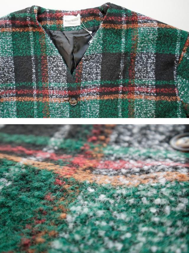 送料無料】 Bliss bunch ブークレー チェック ジャガード ノーカラー