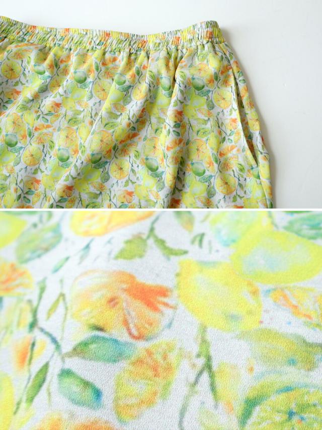 【送料無料】 BARNDOOR 北欧風 フルーツ プリント スカート 春 夏 ボトムス 裏地付き ウエスト総ゴム ギャザー フレア バーンドア 65-1164091Gの通販は