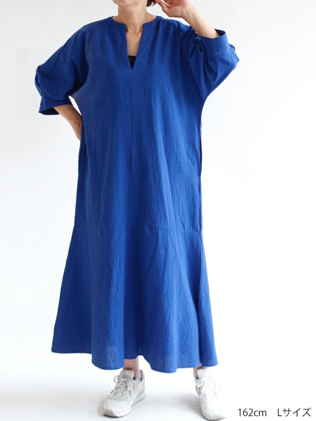 【送料無料】 ciel serein by D*g*y 綿100％ スキッパーワンピース 七分袖 ティアードワンピース 春 夏 秋 シエルスラン dgy デコカンパニー ディージーワイ 88-D9259-BLUEの通販は