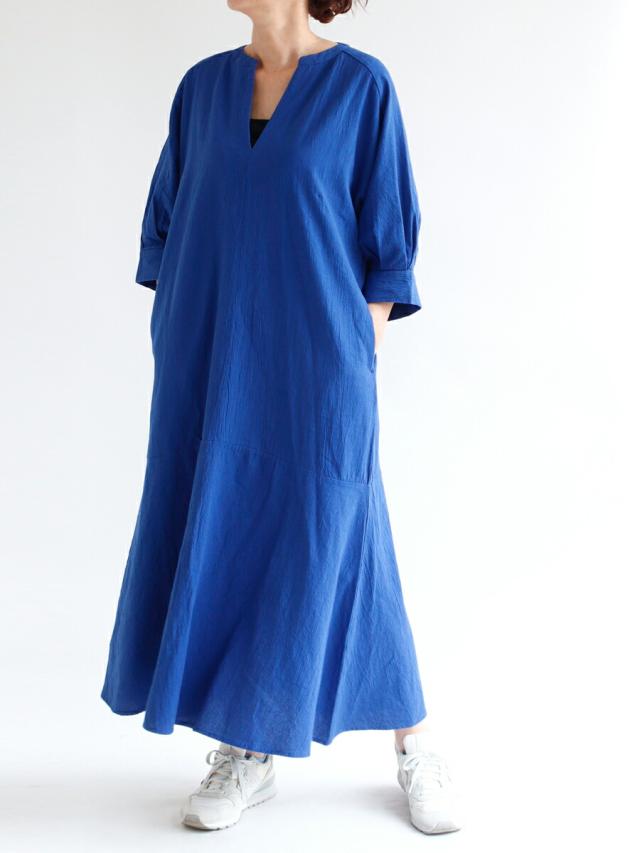 【送料無料】 ciel serein by D*g*y 綿100％ スキッパーワンピース 七分袖 ティアードワンピース 春 夏 秋 シエルスラン dgy デコカンパニー ディージーワイ 88-D9259-BLUEの通販は