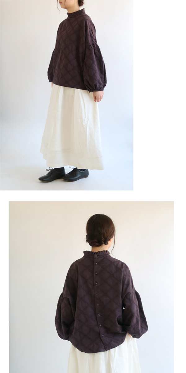 【送料無料】 D*g*y フリル襟 コットンローン 矢羽柄刺繍 ブラウス 春 夏 秋 冬 トップス バルーン袖 スタンドネック シャツ M L dgy デコカンパニー ディージーワイ88-D8454の通販は