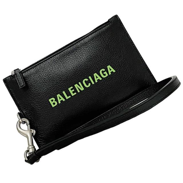 バレンシアガ パスケース ブラック 616015 美品 レザー 中古 1063 T 584046 BALENCIAGA カードケース 黒 ファスナー ポーチ コインケース ストラップ付 ファスナー ロゴ 箱付き メンズ レディース 定番