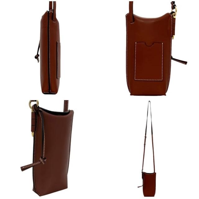 ロエベ ショルダーバッグ フォンショルダー ブラウン ゲートオープン アナグラム C650Z42X34 美品 レザー 中古 LOEWE ポシェット 茶色 クロスボディ ミニバッグ ゲート スマホショルダー 斜め掛け レディース 女性 定番_1