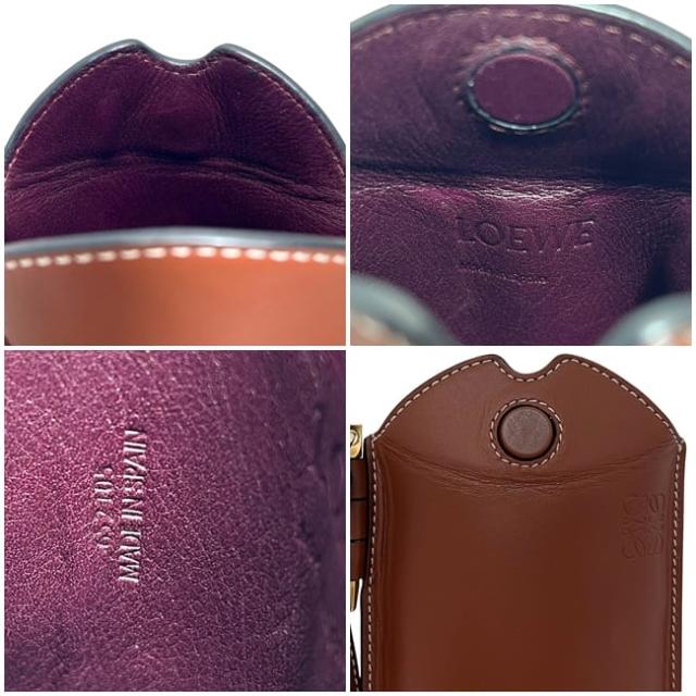 ロエベ ショルダーバッグ フォンショルダー ブラウン ゲートオープン アナグラム C650Z42X34 美品 レザー 中古 LOEWE ポシェット 茶色 クロスボディ ミニバッグ ゲート スマホショルダー 斜め掛け レディース 女性 定番_3
