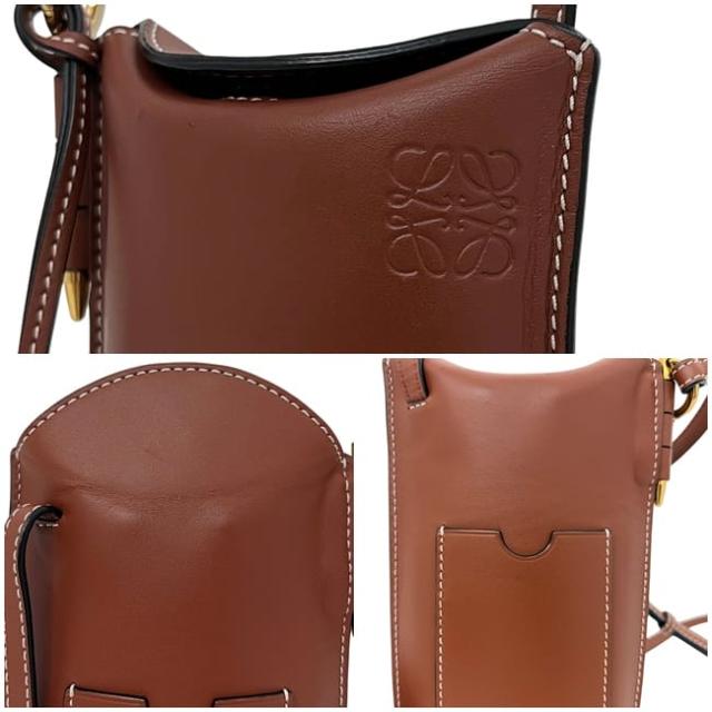 ロエベ ショルダーバッグ フォンショルダー ブラウン ゲートオープン アナグラム C650Z42X34 美品 レザー 中古 LOEWE ポシェット 茶色 クロスボディ ミニバッグ ゲート スマホショルダー 斜め掛け レディース 女性 定番_4