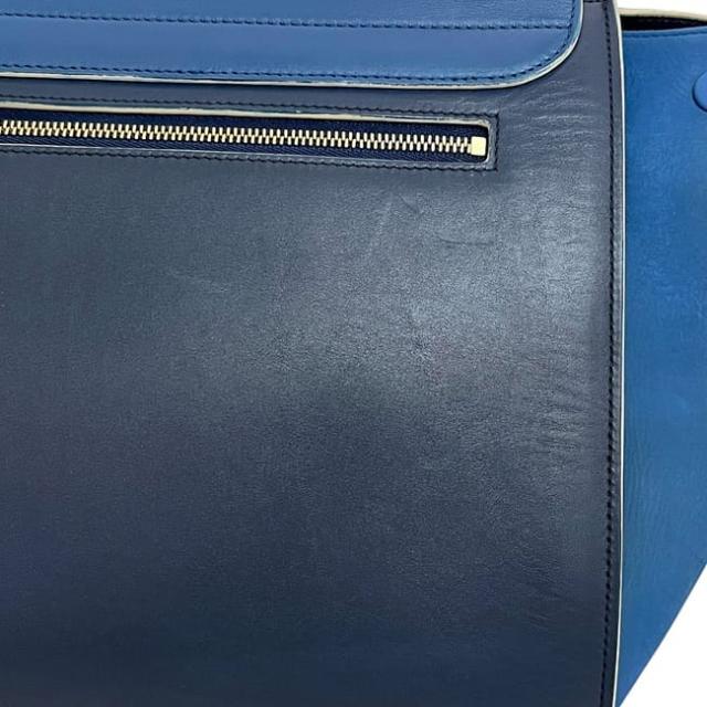 セリーヌ 2way バッグ トラペーズ ブルー ネイビー 美品 レザー 中古 S 