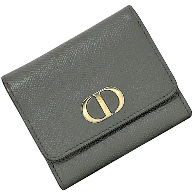 クリスチャン ディオール 三つ折り 財布 グレー 30モンテーニュ S20570BAE コンパクト レザー 中古 46-MA-0292 Christian Dior ホック CD コンパクト 灰色 メンズ レディース 男女兼用 シンプル