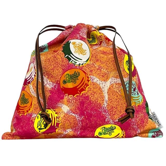 ロエベ 巾着 ポーチ ドローストリング オレンジ ピンク パウラズイビザ 美品 キャンバス レザー 中古 692213 LOEWE 巾着バッグ 小物入れ メンズ レディース 定番 人気 ヴィンテージ クラッチバッグ バッグインバッグ