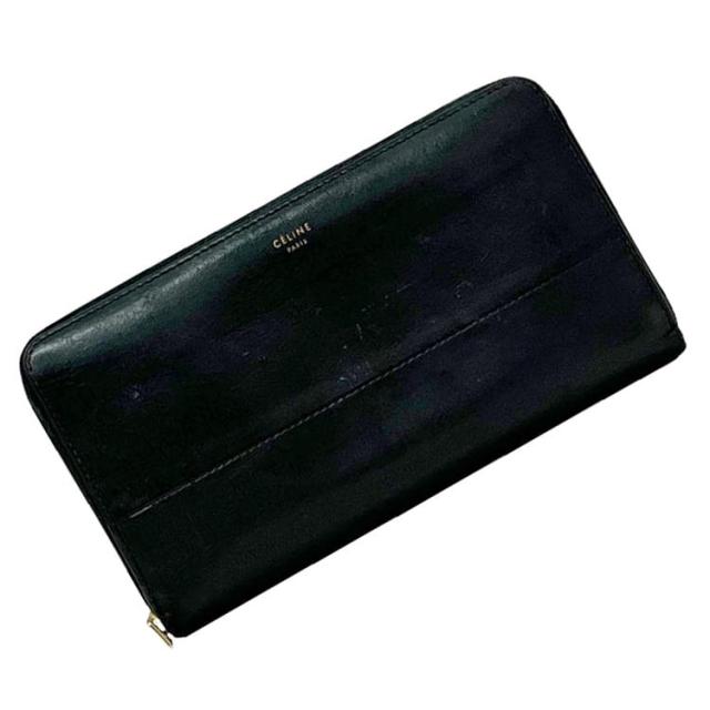 セリーヌ ラウンドファスナー 長財布 ブラック 財布 レザー 中古 CELINE ファスナー ロング ウォレット 定番 人気 女性 レディース 黒色 黒 革 シンプル 小物 お洒落 エレガント ワンポイント ロゴ ゴールド金具 高級感