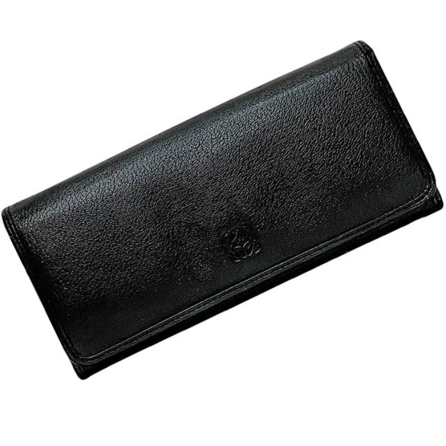 ロエベ 二つ折り 長財布 ブラック アマソナ 美品 財布 レザー 中古 101303 LOEWE ロゴ 金具 ホック 黒 メンズ レディース 定番 人気 男女兼用 シンプル ゴールド金具 革財布 ヴィンテージ ロゴ刻印 アナグラム刻印