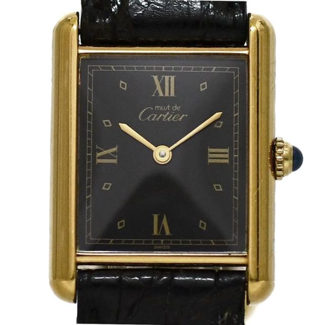 カルティエ 腕時計 マストタンク LM ヴェルメイユ ブラック ゴールド W1001254 時計 SS GP レザー 中古 クオーツ 55*** 590*** Cartier ヴィンテージ スクエア 電池式 黒文字盤 メンズ レディース