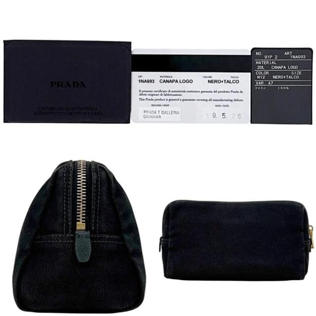 プラダ ポーチ ブラック NERO TALCO カナパ 1NA693 小物入れ キャンバス 中古 42 PRADA ロゴポーチ ファスナー コスメ 化粧ポーチ 黒 ロゴプリント メンズ レディース 男女兼用 シンプル 定番 人気 プラダ ポーチ ブラック NERO TALCO カナパ 1NA693 小物入れ