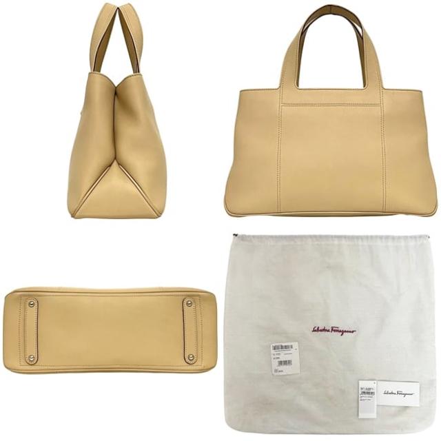 サルヴァトーレフェラガモ ハンドバッグ ベージュ ガンチーニ DY-21 美品 レザー 中古 4301 Salvatore Ferragamo トートバッグ シンプル 自立 ヴィンテージ レディース 女性 定番 人気 トップハンドル_1