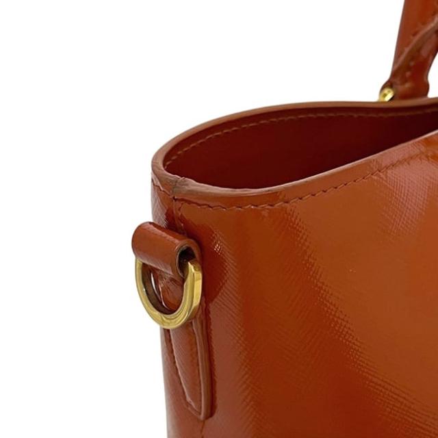 プラダ 2way バッグ オレンジ 美品 パテント レザー 中古 103 PRADA トートバッグ 肩掛け 斜め掛けロゴ クロスボディ ハンドバッグ レディース メンズ 大容量 マグネット 三角 ロゴ プレート 金具 シンプル_7