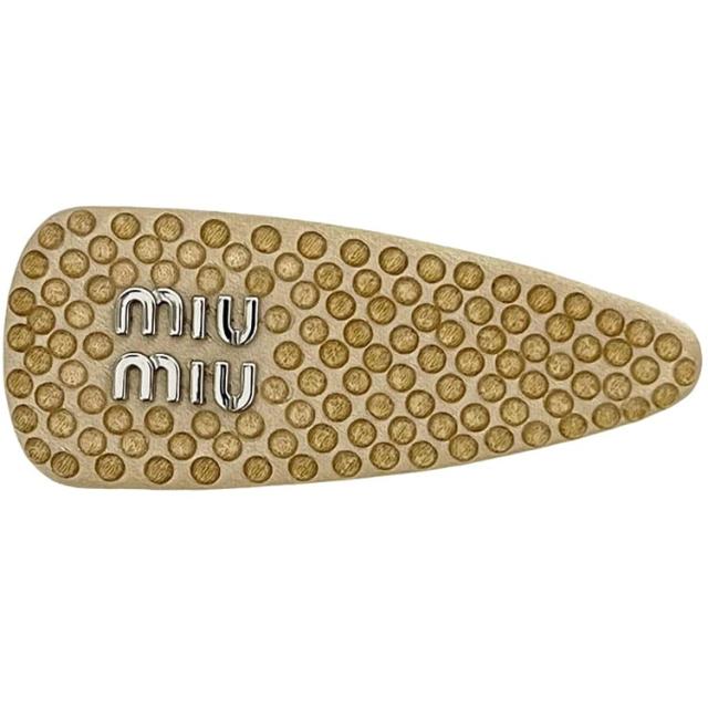 ミュウミュウ バレッタ ベージュ SABBIA STARLIGHT 5IF092 2DDK F0036 美品 サテン ストーン 中古 miu miu ヘアアクセサリー クリップ ラインストーン ロゴ レディース 女性 髪の毛 留め