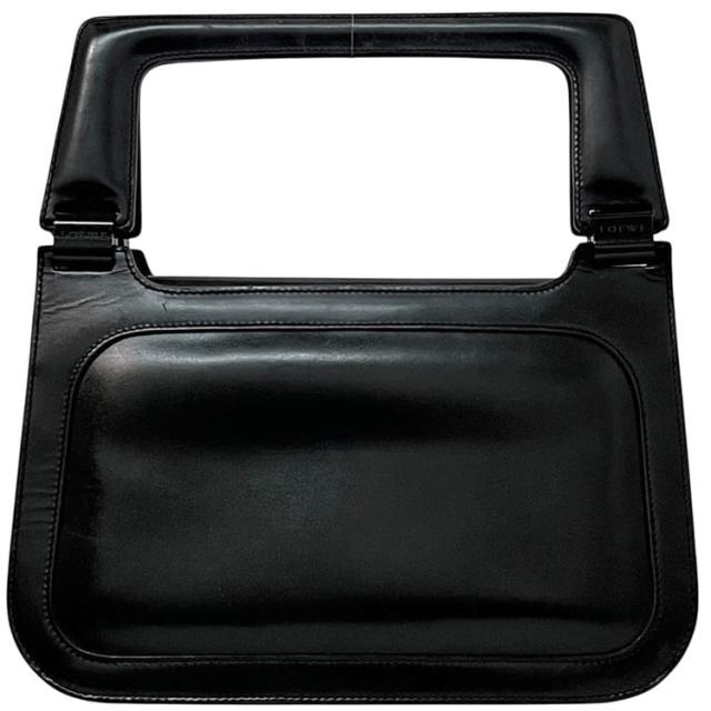 ロエベ ハンドバッグ ブラック 美品 トップハンドル レザー 中古 L29 LOEWE ヴィンテージ 黒 シンプル カーフレザー レディース 女性 ヴィンテージロエベ 本革 自立 革バッグ カーフ 冠婚葬祭 金具無し ブランド 本物