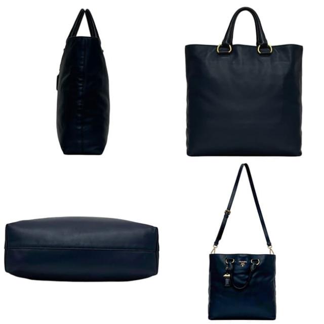 プラダ 2way トートバッグ ネイビー BN1713 美品 レザー 中古 165 58/L PRADA 大容量 紺色 本革 ゴールド金具 バッグ 書類 a4 ショルダーバッグ 肩掛け ロゴ金具 縦 大容量 メンズ レディース 男女兼用_1
