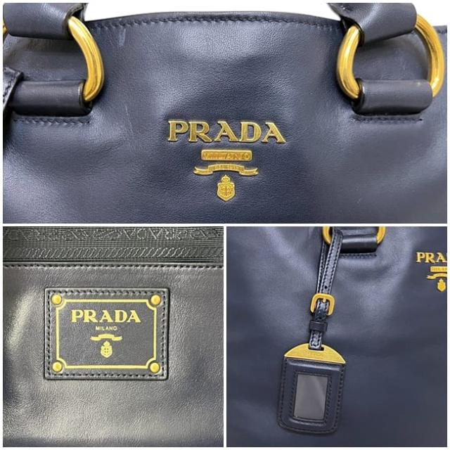 プラダ 2way トートバッグ ネイビー BN1713 美品 レザー 中古 165 58/L PRADA 大容量 紺色 本革 ゴールド金具 バッグ 書類 a4 ショルダーバッグ 肩掛け ロゴ金具 縦 大容量 メンズ レディース 男女兼用_3