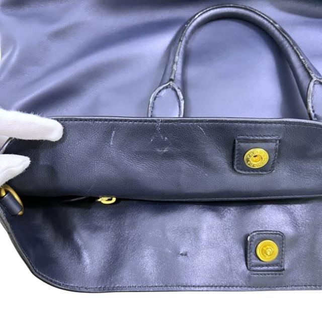 プラダ 2way トートバッグ ネイビー BN1713 美品 レザー 中古 165 58/L PRADA 大容量 紺色 本革 ゴールド金具 バッグ 書類 a4 ショルダーバッグ 肩掛け ロゴ金具 縦 大容量 メンズ レディース 男女兼用_6