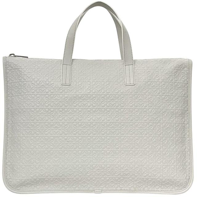 ロエベ ビジネスバッグ ホワイト リピートアナグラム 358.23.L18 美品 レザー 中古 051412 LOEWE エンボスロゴ 白 総柄 書類バッグ ファスナー アナグラム ロゴ メンズ 男性 定番 人気 シンプル ブリーフケース