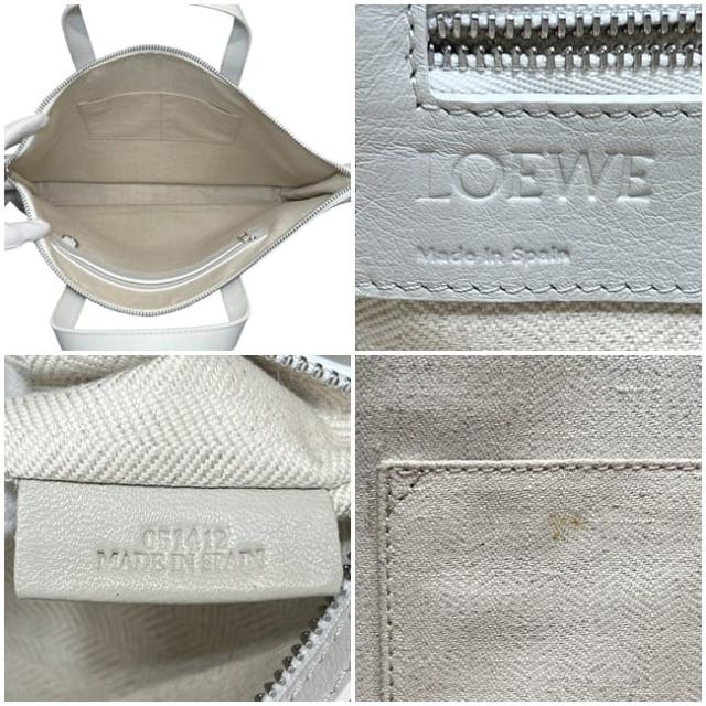 ロエベ ビジネスバッグ ホワイト リピートアナグラム 358.23.L18 美品 レザー 中古 051412 LOEWE エンボスロゴ 白 総柄 書類バッグ ファスナー アナグラム ロゴ メンズ 男性 定番 人気 シンプル ブリーフケース