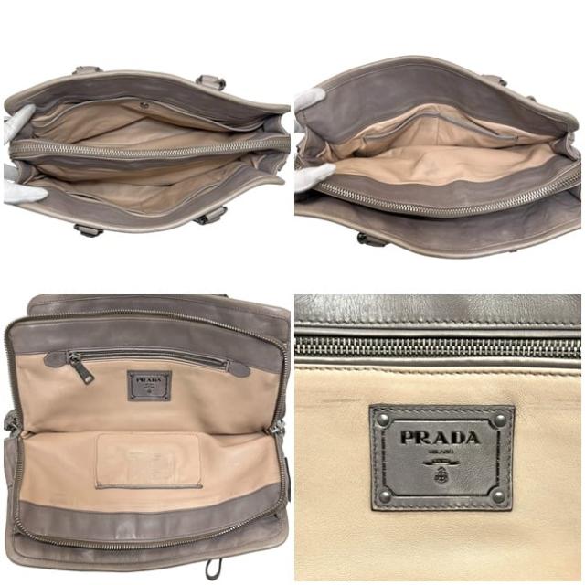 プラダ 2way バッグ グレー BN2217 美品 ナッパ レザー 中古 180 PRADA トートバッグ クロスボディ ショルダーバッグ ファスナー ステッチ 鍵付き ヴィンテージ レディース 女性 定番 人気 肩掛け ハンドバッグ