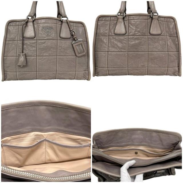 プラダ 2way バッグ グレー BN2217 美品 ナッパ レザー 中古 180 PRADA トートバッグ クロスボディ ショルダーバッグ ファスナー ステッチ 鍵付き ヴィンテージ レディース 女性 定番 人気 肩掛け ハンドバッグ