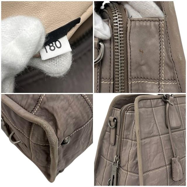 プラダ 2way バッグ グレー BN2217 美品 ナッパ レザー 中古 180 PRADA トートバッグ クロスボディ ショルダーバッグ ファスナー ステッチ 鍵付き ヴィンテージ レディース 女性 定番 人気 肩掛け ハンドバッグ