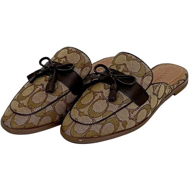 コーチ サボ サンダル ベージュ ブラウン シグネチャー FG2709 美品 23.0cm キャンバス レザー 中古 COACH アパレル 靴 レディース シューズ 茶色 レディース 女性 定番 人気 スリッパ サボサンダル ロゴ 総柄