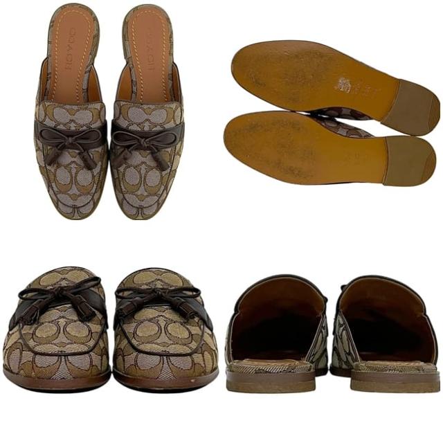 コーチ サボ サンダル ベージュ ブラウン シグネチャー FG2709 美品 23.0cm キャンバス レザー 中古 COACH アパレル 靴 レディース シューズ 茶色 レディース 女性 定番 人気 スリッパ サボサンダル ロゴ 総柄