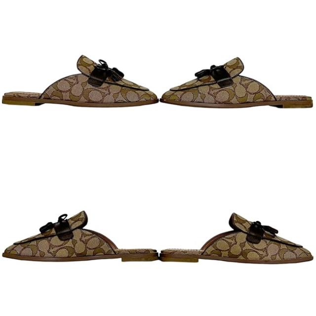 コーチ サボ サンダル ベージュ ブラウン シグネチャー FG2709 美品 23.0cm キャンバス レザー 中古 COACH アパレル 靴 レディース シューズ 茶色 レディース 女性 定番 人気 スリッパ サボサンダル ロゴ 総柄