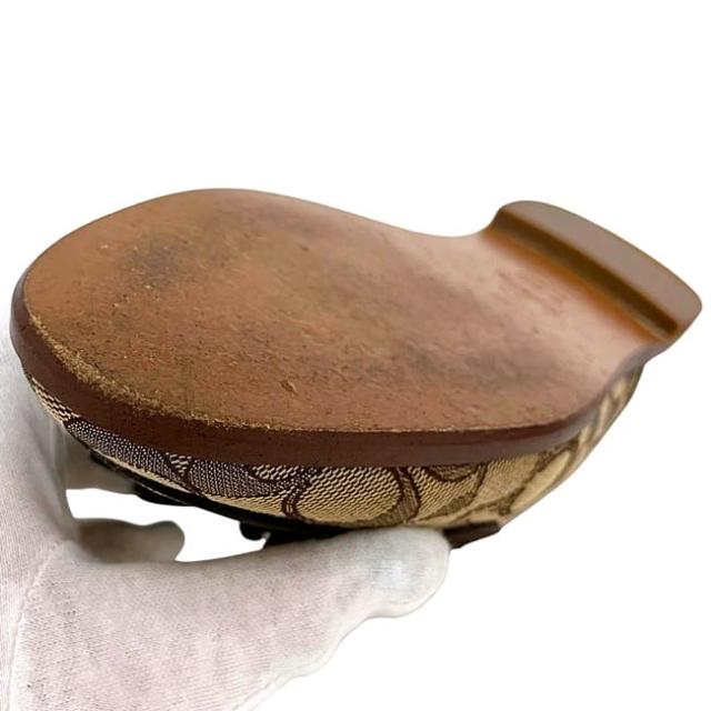 コーチ サボ サンダル ベージュ ブラウン シグネチャー FG2709 美品 23.0cm キャンバス レザー 中古 COACH アパレル 靴 レディース シューズ 茶色 レディース 女性 定番 人気 スリッパ サボサンダル ロゴ 総柄