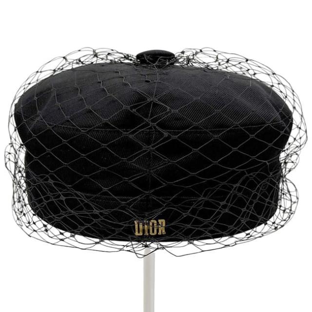 クリスチャン ディオール 帽子 チュール キャスケット ブラック 86ATY920G130 美品 56 キャンバス 中古 Christian Dior ハット ロゴ 刺繍 CD ロゴ金具 レース 黒 レディース 女性 シンプル アパレル_3