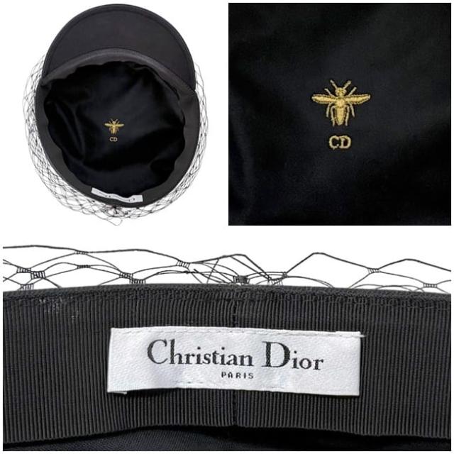 クリスチャン ディオール 帽子 チュール キャスケット ブラック 86ATY920G130 美品 56 キャンバス 中古 Christian Dior ハット ロゴ 刺繍 CD ロゴ金具 レース 黒 レディース 女性 シンプル アパレル_8