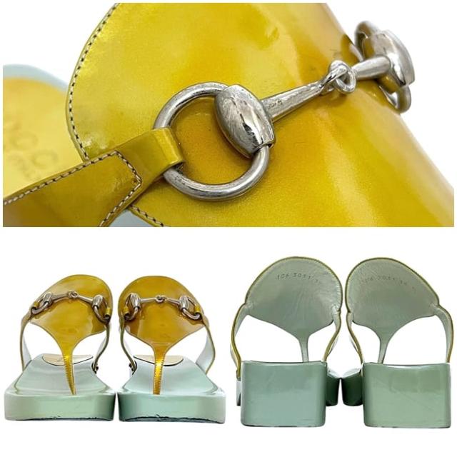 グッチ サンダル ゴールド ライトブルー ホースビット 106 3011 美品 25.0cm ウッド レザー 中古 GUCCI アパレル レディース シューズ ロゴ 金具 水色 レディース 女性 ヴィンテージ シルバー金具 シンプル