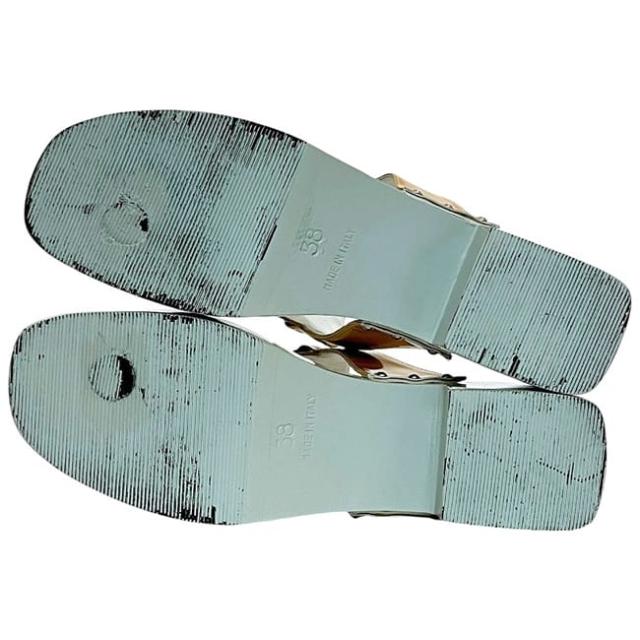 グッチ サンダル ゴールド ライトブルー ホースビット 106 3011 美品 25.0cm ウッド レザー 中古 GUCCI アパレル レディース シューズ ロゴ 金具 水色 レディース 女性 ヴィンテージ シルバー金具 シンプル