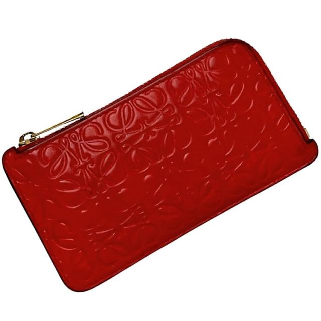 ロエベ コインケース レッド リピートアナグラム C499Z40X04 Ｌ字 ファスナー レザー 中古 051703 LOEWE ロゴ 総柄 ファスナー カードホルダー 赤 メンズ レディース 男女兼用 エンボスロゴ ロゴ刻印 15,246円