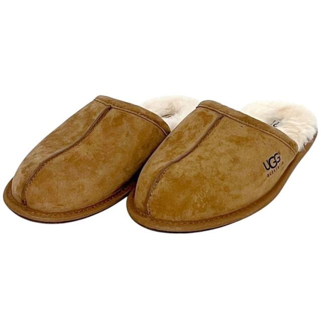アグ スリッパ スカッフ キャメル ブラウン chestnut 1101111 美品 27.0cm スエード ウール シープスキン 中古 F27115F UGG メンズ ルームシューズ 室内履き ファー 革 ロゴ 茶色 ファーシューズ