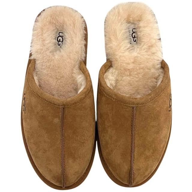 アグ スリッパ スカッフ キャメル ブラウン chestnut 1101111 美品 27.0cm スエード ウール シープスキン 中古 F27115F UGG メンズ ルームシューズ 室内履き ファー 革 ロゴ 茶色 ファーシューズ