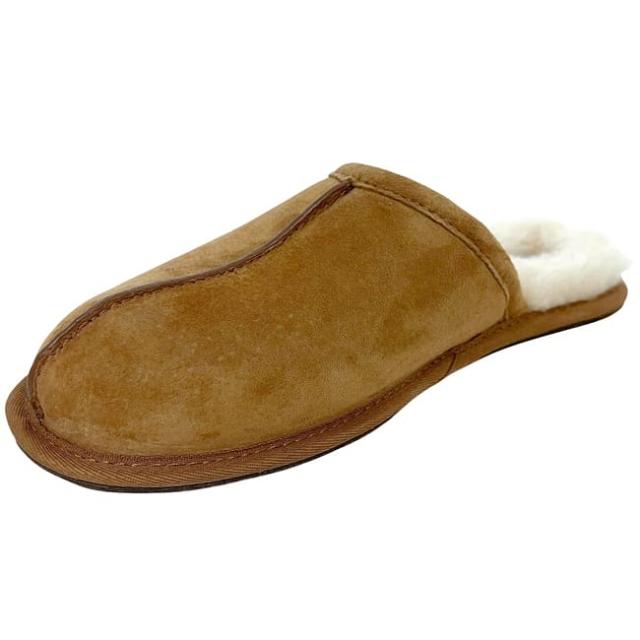 アグ スリッパ スカッフ キャメル ブラウン chestnut 1101111 美品 27.0cm スエード ウール シープスキン 中古 F27115F UGG メンズ ルームシューズ 室内履き ファー 革 ロゴ 茶色 ファーシューズ
