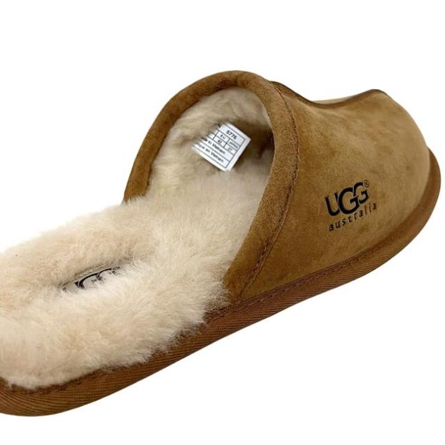アグ スリッパ スカッフ キャメル ブラウン chestnut 1101111 美品 27.0cm スエード ウール シープスキン 中古 F27115F UGG メンズ ルームシューズ 室内履き ファー 革 ロゴ 茶色 ファーシューズ