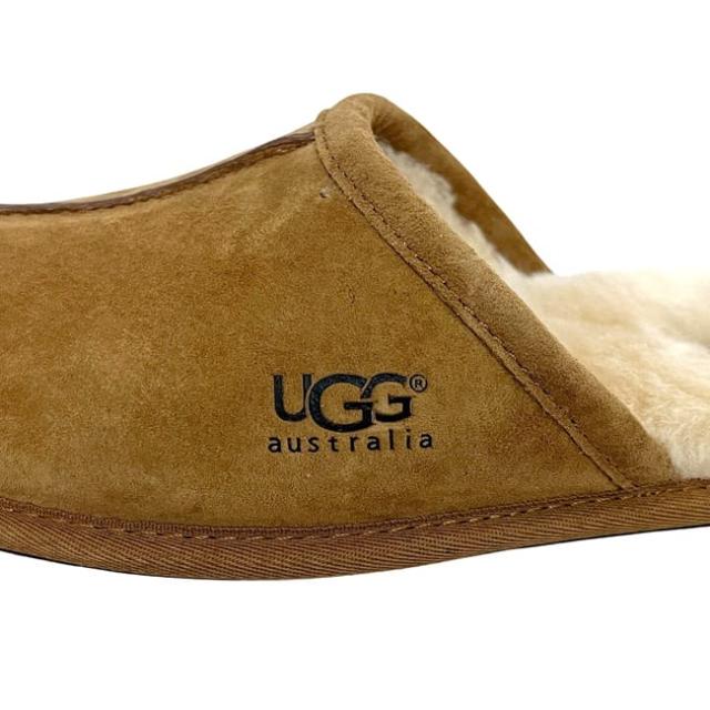 アグ スリッパ スカッフ キャメル ブラウン chestnut 1101111 美品 27.0cm スエード ウール シープスキン 中古 F27115F UGG メンズ ルームシューズ 室内履き ファー 革 ロゴ 茶色 ファーシューズ