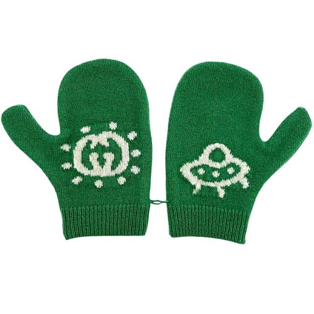 グッチ 子供用 手袋 グリーン インターロッキング 788514 3K206 3178 未使用 Ｍサイズ 羊毛 ウール Sランク GUCCI GG 緑 UFO ロゴ アパレル キッズ 赤ちゃん 子供服 グローブ 男の子 女の子 冬