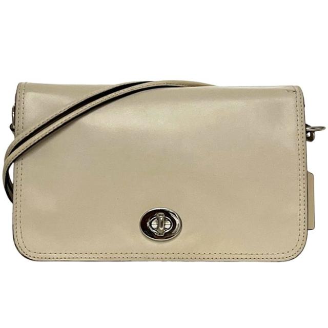 コーチ ショルダーバッグ ベージュ グレー 23403 クロスボディ レザー 中古 COACH ターンロック 白 チャーム付 フラップ 斜め掛け グレージュ シンプル レディース 女性 定番 人気 革バッグ 肩掛け シルバー金具