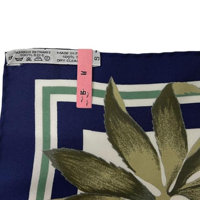 エルメス スカーフ カレ90 ホワイト ネイビー ヘラスの花 美品