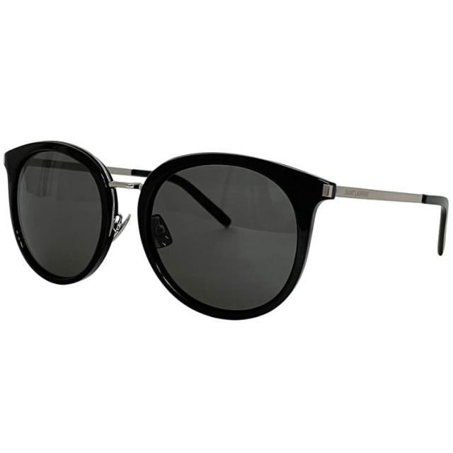 サンローラン サングラス ブラック シルバー SL117/K 美品 プラスチック メタル 中古 SAINT LAURENT アイウエア 黒 ワンカラー ウェリントン メタルテンプル ケース付き メンズ レディース シンプル 定番 人気