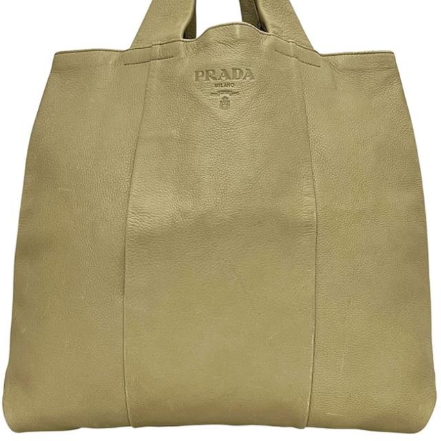 プラダ トートバッグ ベージュ 美品 レザー 中古 146 PRADA 革バッグ 書類 ビジネス ホック ワンポイント ロゴ エンボスロゴ レディース メンズ 定番 人気 シンプル 三角 ロゴプレート シルバー金具 軽い 軽量_6